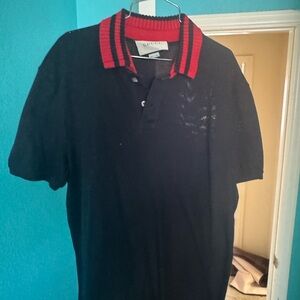 Gucci Black Polo with Red Striped Ribbed Collar